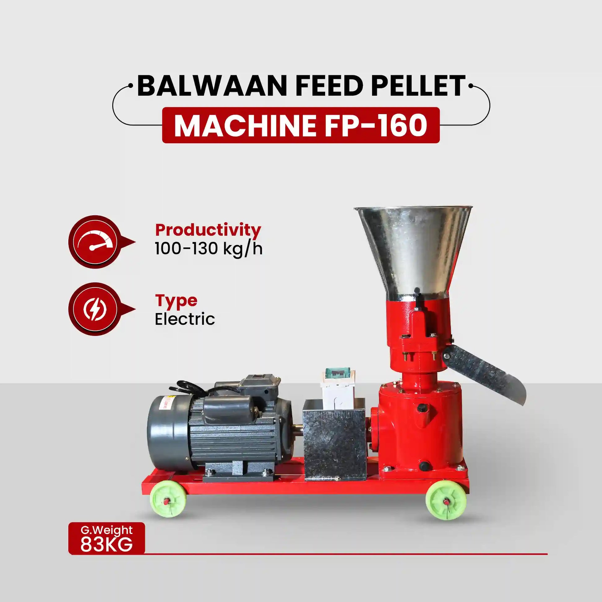 Balwaan Feed Pellet Machine FP-160 | 5HP Copper Motor | 100-130 kg/h Productivity | Professional Cattle & Poultry Feed M