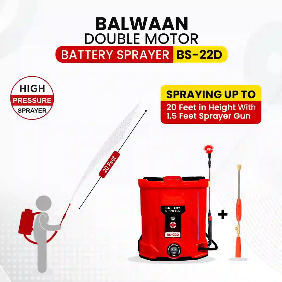 Balwaan Double Motor Battery Sprayer BS-22D | 12 Volts x 12 Ampere | High Pressure up to 20 feet Spray | 20 Litre Tank C