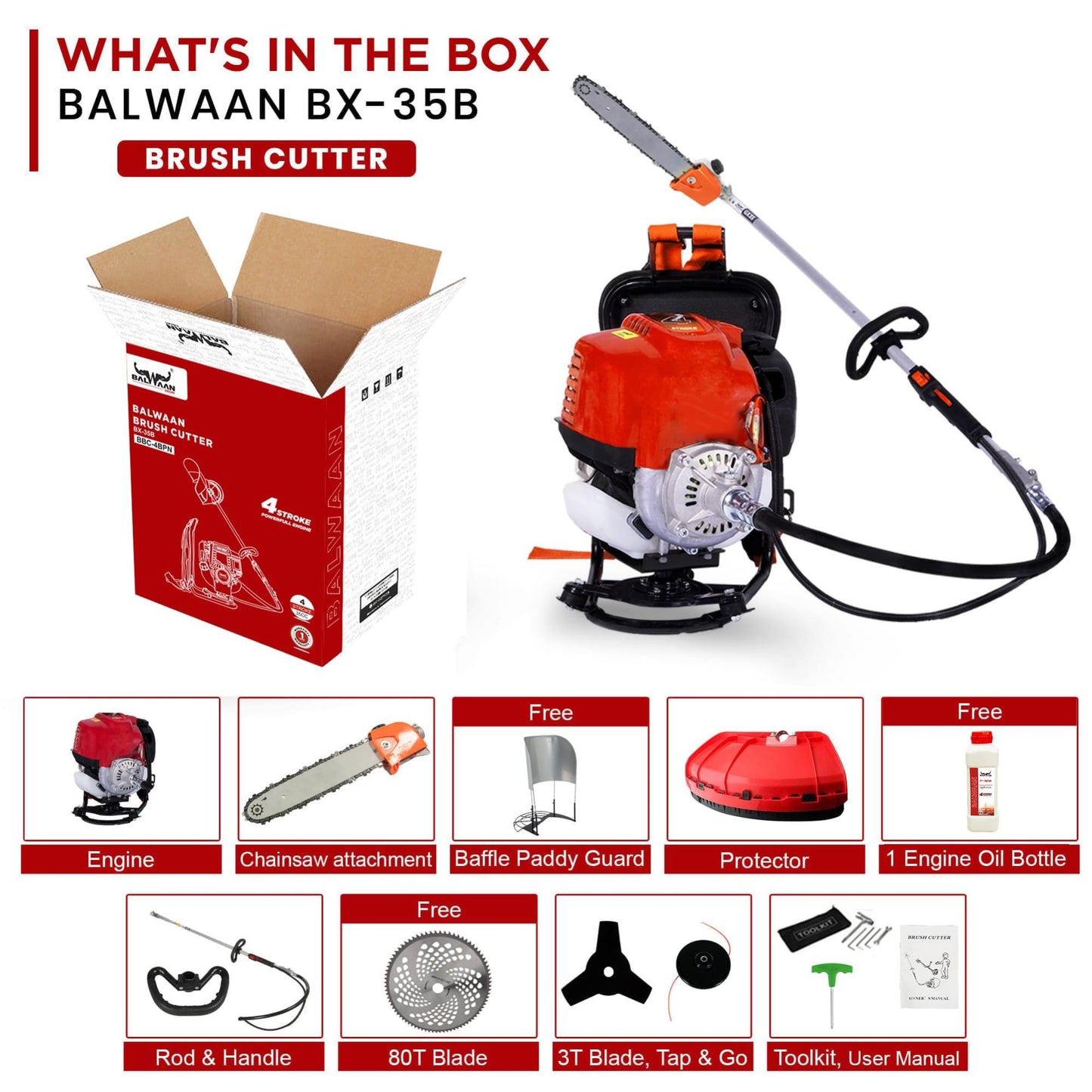 Balwaan Back Pack Crop Cutter with Chainsaw| 35cc