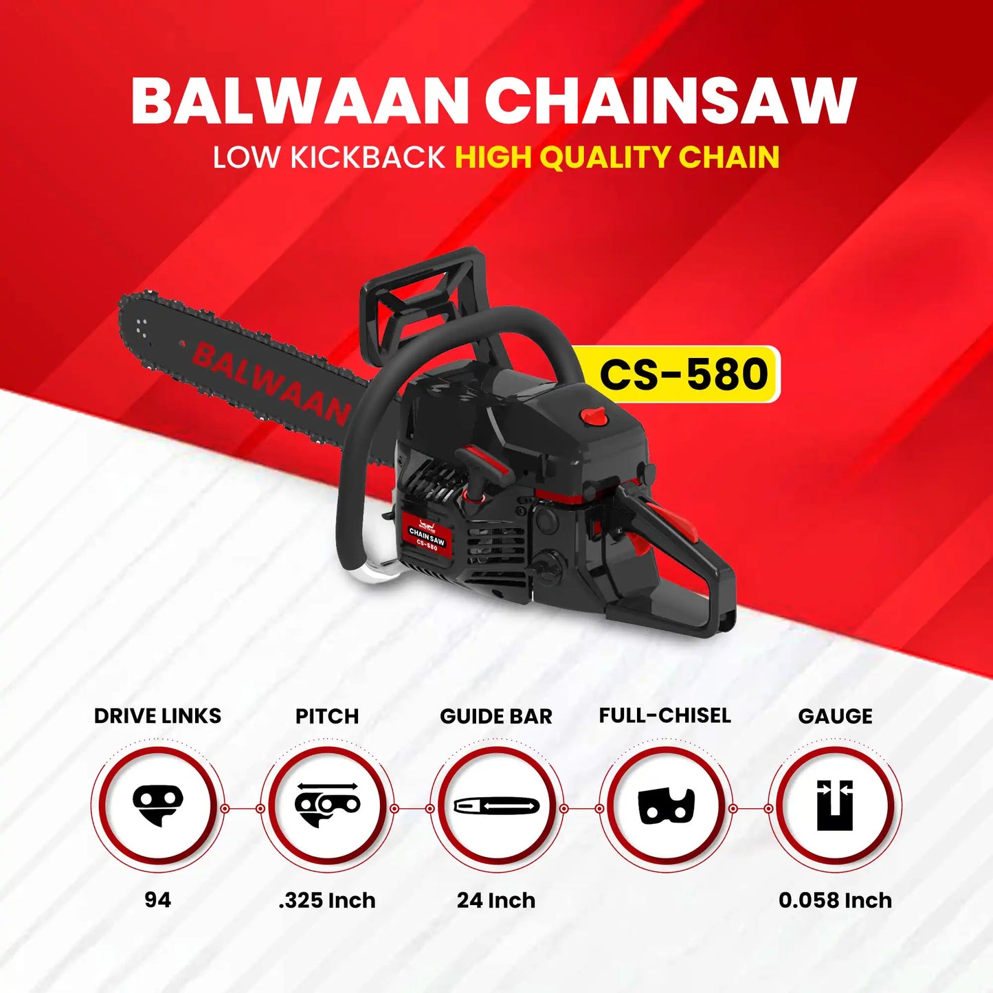 Balwaan CS-580 Chainsaw | 24 Inches