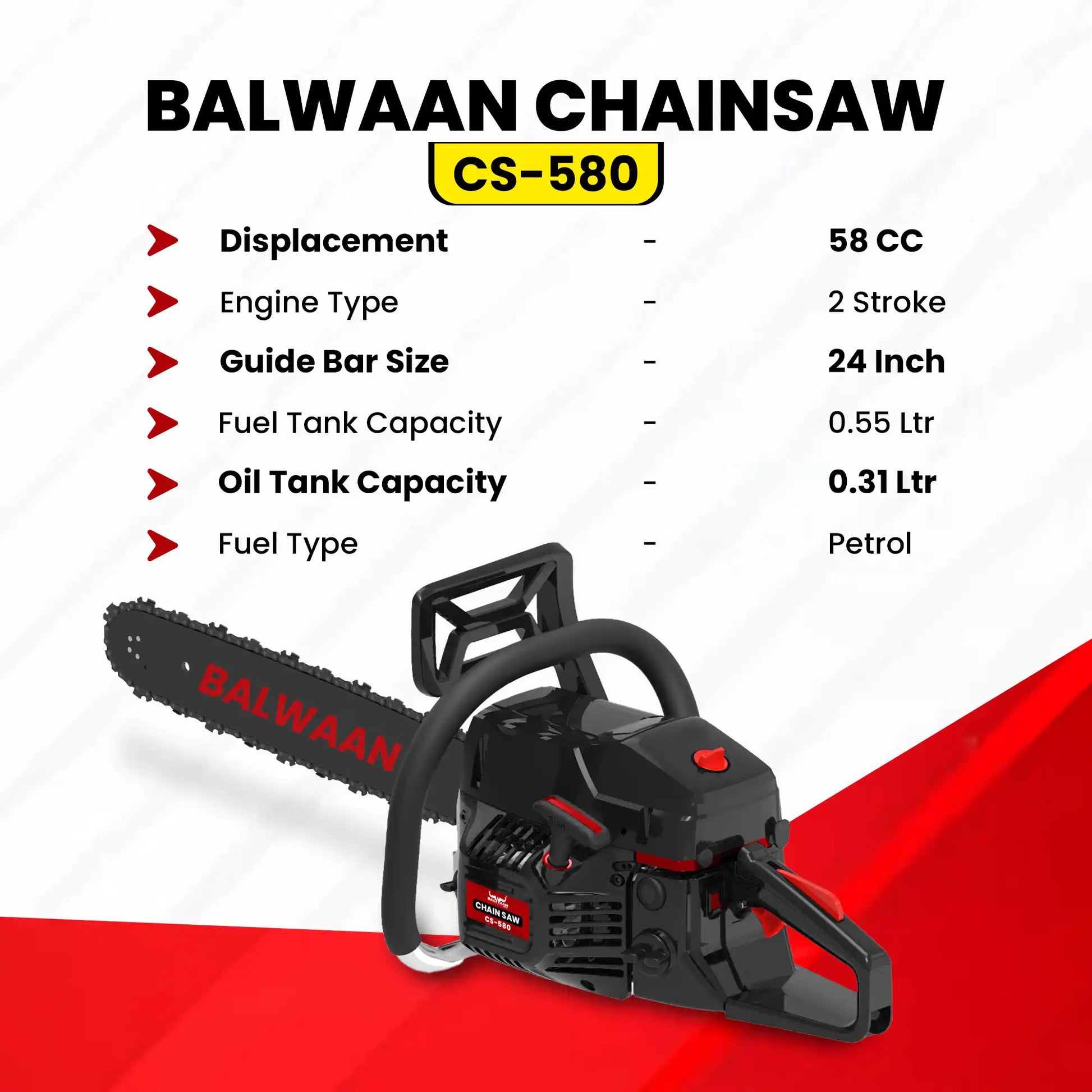 Balwaan CS-580 Chainsaw | 24 Inches