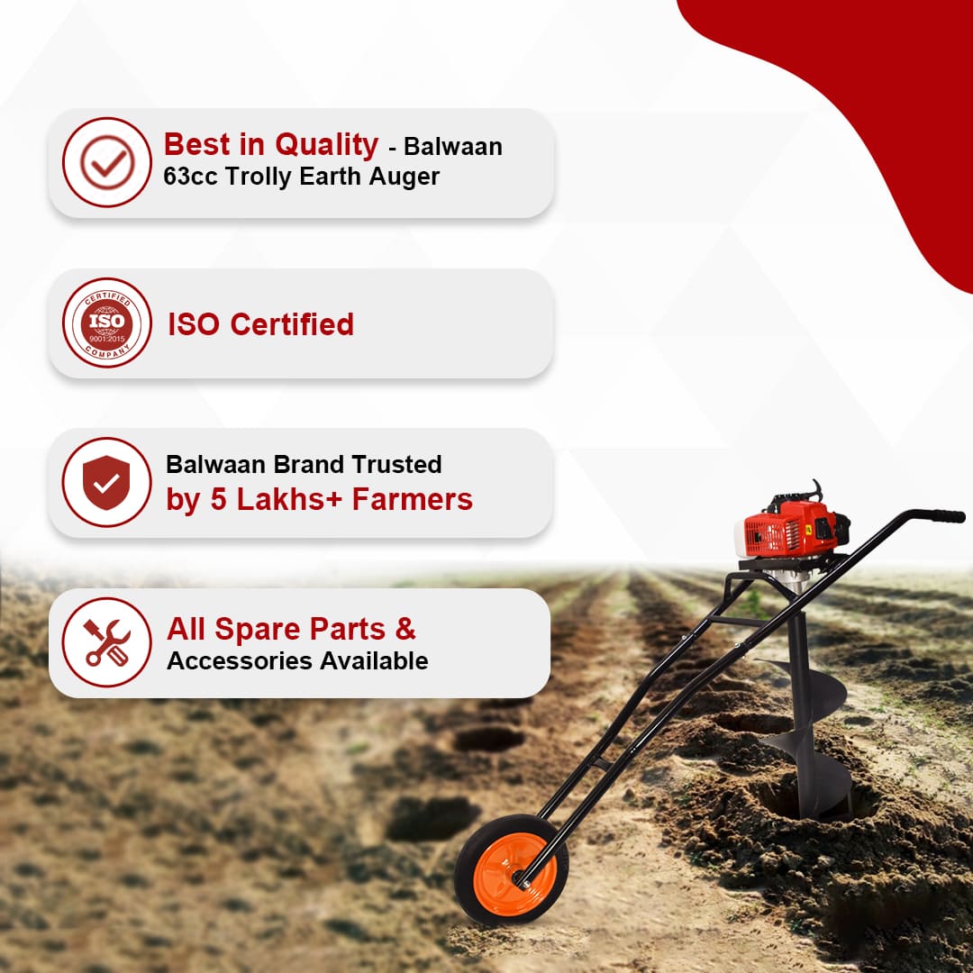 Balwaan Trolly Earth Auger with 8 Inch & 12 Inch Planter| 63cc