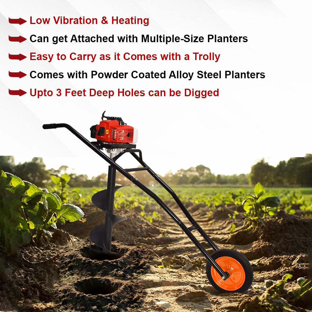 Balwaan Trolly Earth Auger with 12 Inch Planter| 63CC