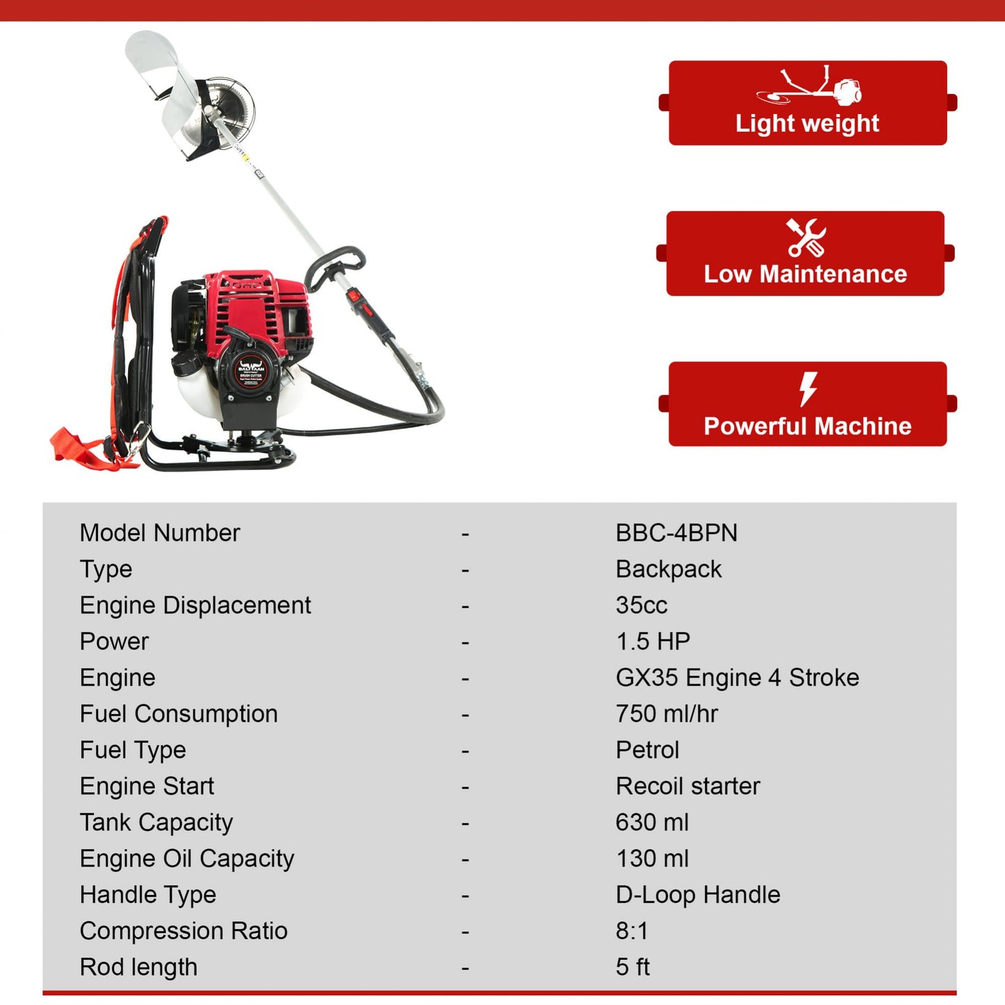 Balwaan BX-35B Back-pack crop cum grass cutter | 35 cc 4 Stroke Engine | Petrol Operated with Heavy Duty 80 Teeth,3T and