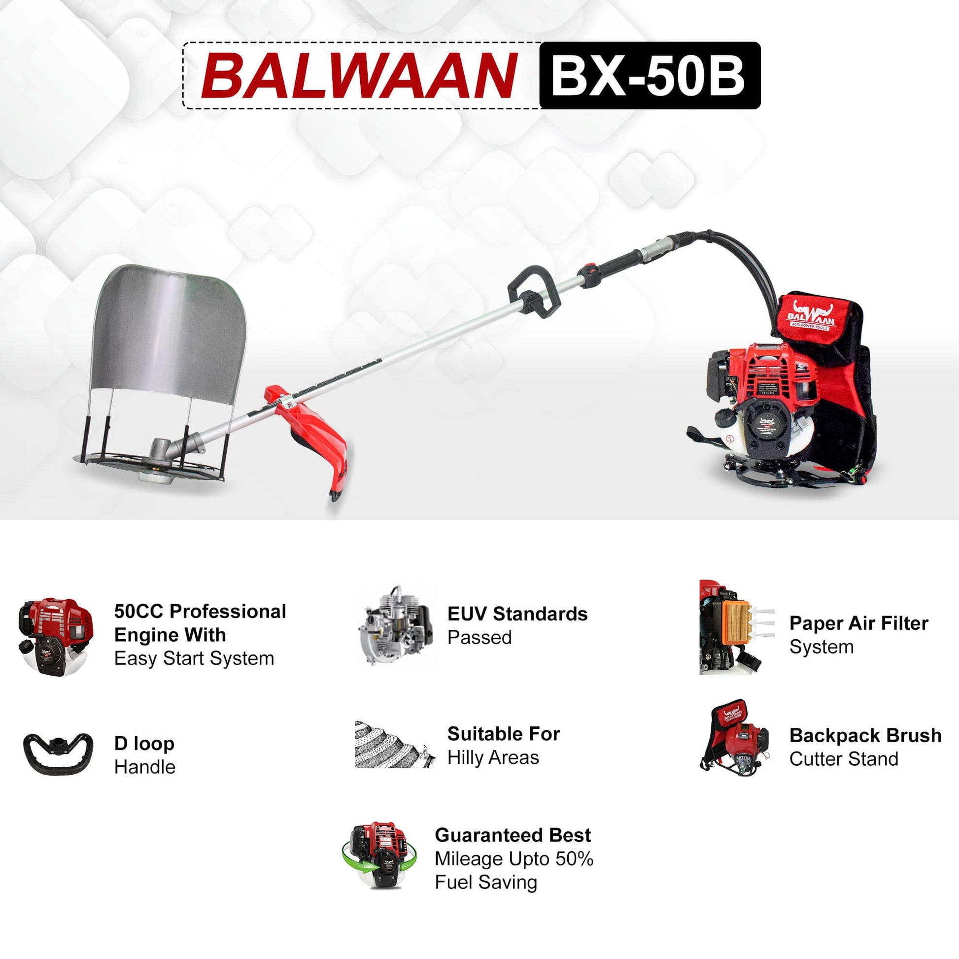Balwaan 50cc Back pack crop cum Grass cutter BX-50B | 4 Stroke Petrol Operated Crop Cutter Machine | Backpack Design for