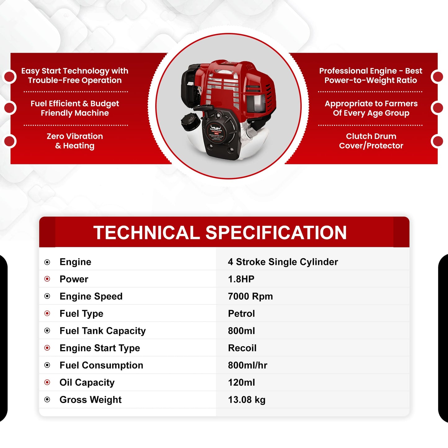 Balwaan 50cc Back pack crop cum Grass cutter BX-50B | 4 Stroke Petrol Operated Crop Cutter Machine | Backpack Design for
