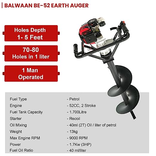 Balwaan 52cc Earth Auger with 12 Inch Planter| BE-52 (12 Inch)