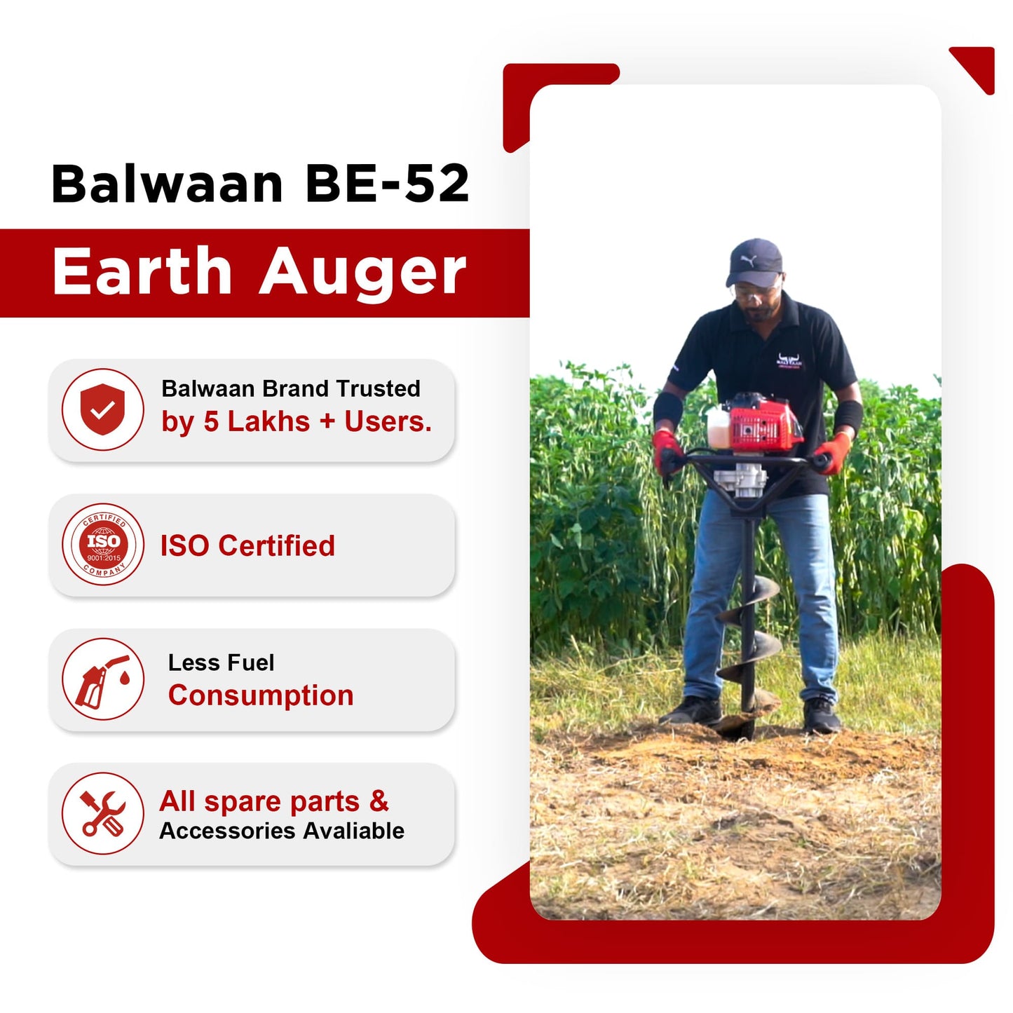 Balwaan 52cc Earth Auger with 8 Inch Planter| BE-52 (8 Inch)