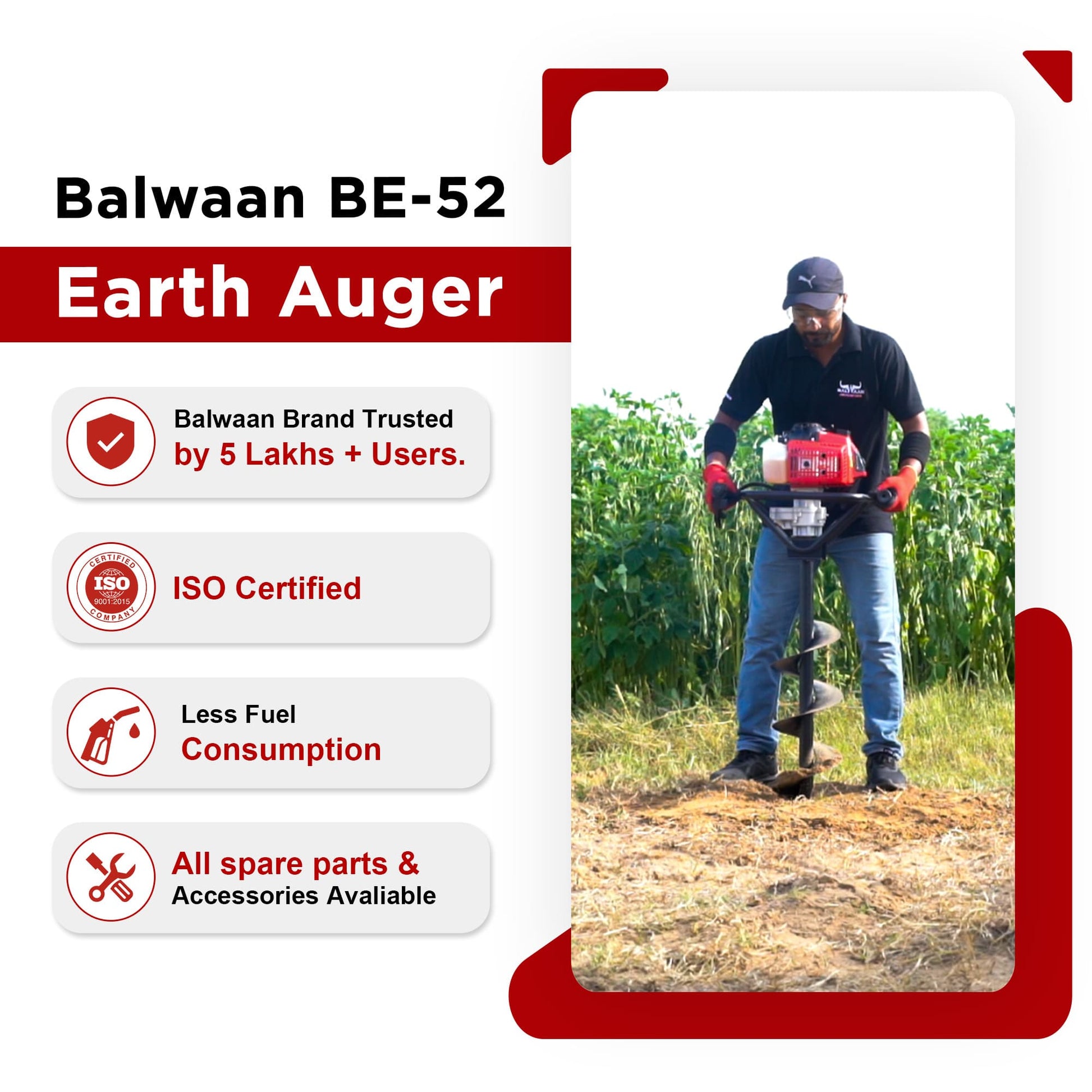 Balwaan 52cc Earth Auger with 8 Inch Planter| BE-52 (8 Inch)