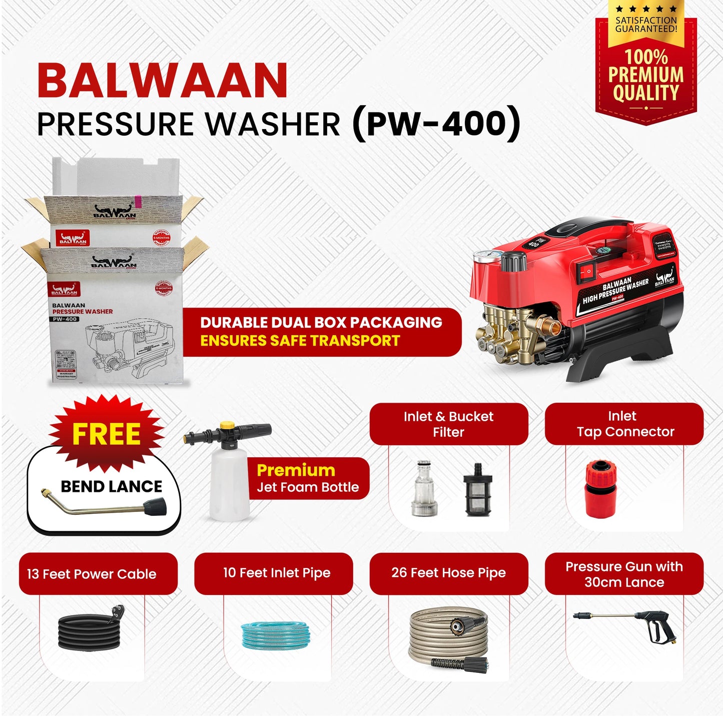Balwaan High Pressure Washer PW-400 | Car, Home Cleaning & Multi Purpose Heavy Duty Electric Washer | 1800w