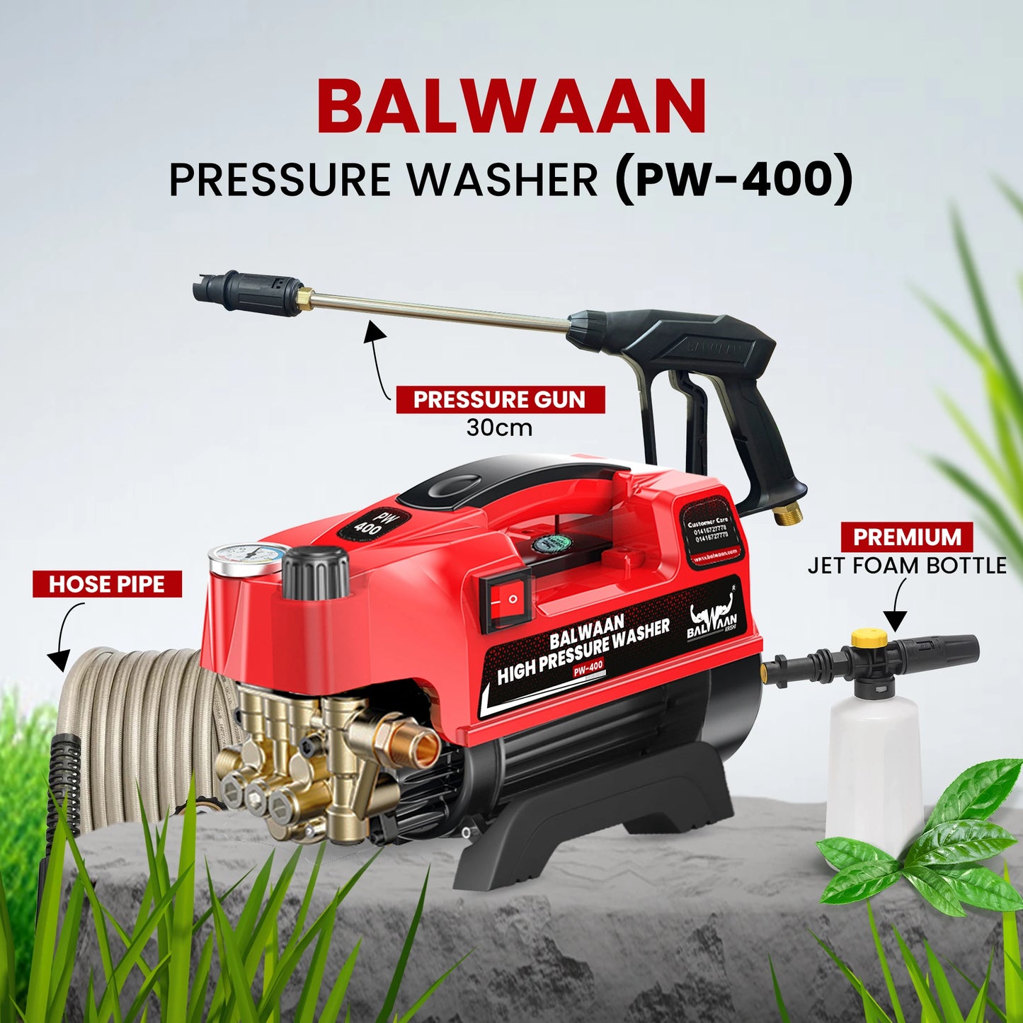 Balwaan High Pressure Washer PW-400 | Car, Home Cleaning & Multi Purpose Heavy Duty Electric Washer | 1800w
