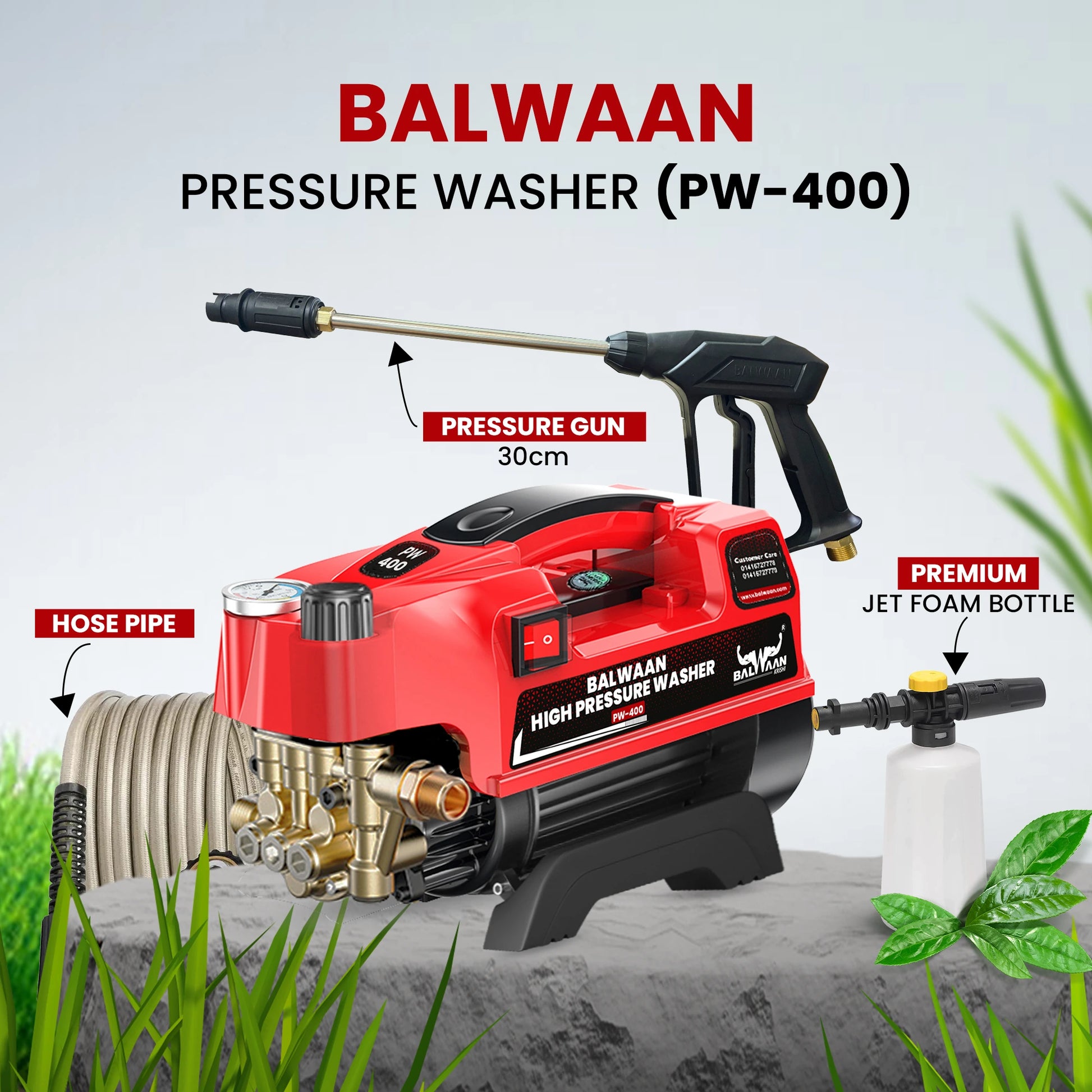 Balwaan High Pressure Washer PW-400 | Car, Home Cleaning & Multi Purpose Heavy Duty Electric Washer | 1800w