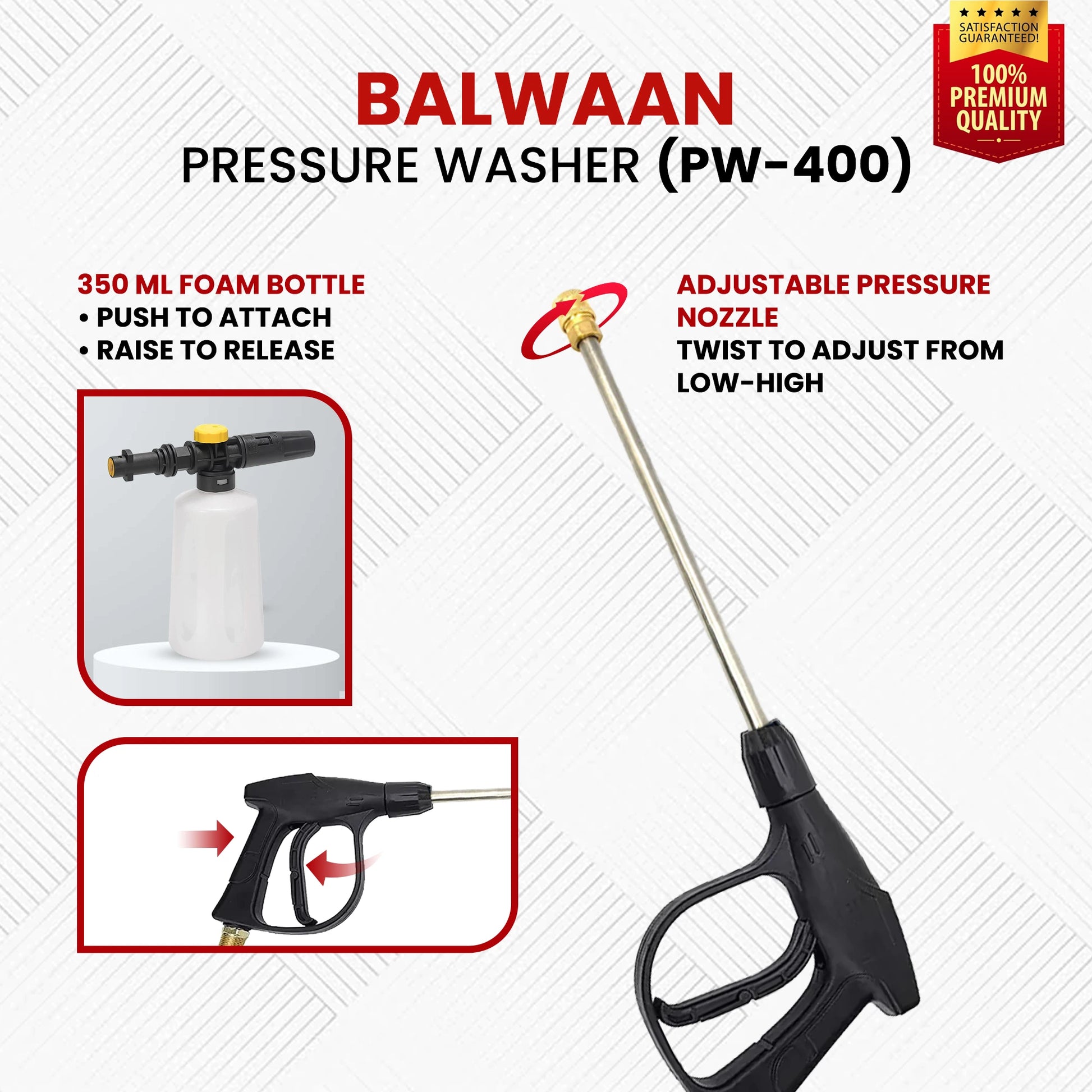 Balwaan High Pressure Washer PW-400 | Car, Home Cleaning & Multi Purpose Heavy Duty Electric Washer | 1800w