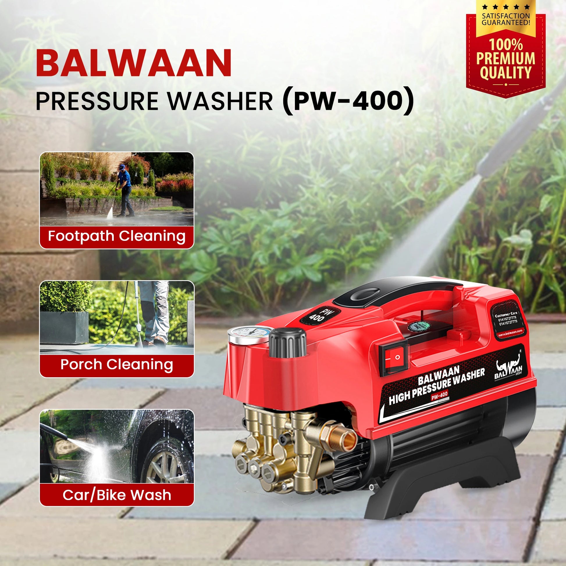 Balwaan High Pressure Washer PW-400 | Car, Home Cleaning & Multi Purpose Heavy Duty Electric Washer | 1800w