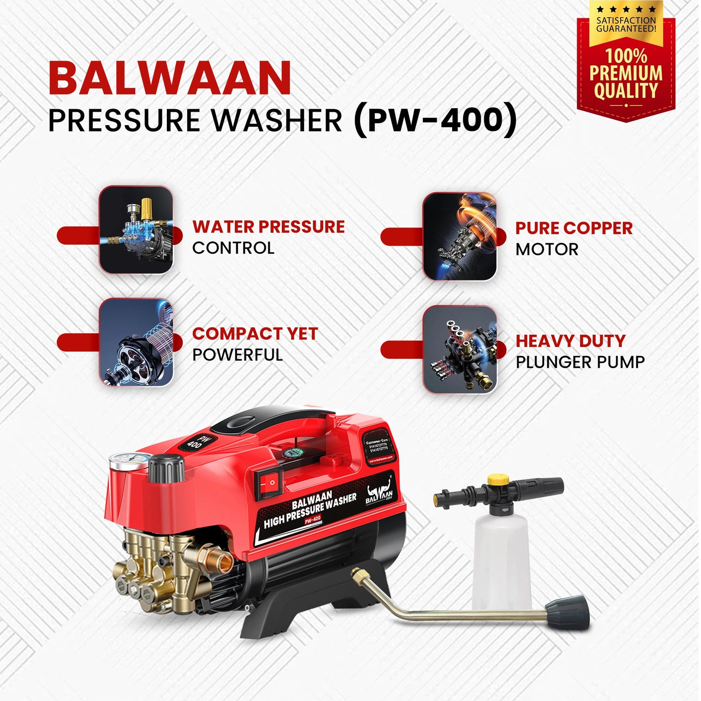 Balwaan High Pressure Washer PW-400 | Car, Home Cleaning & Multi Purpose Heavy Duty Electric Washer | 1800w