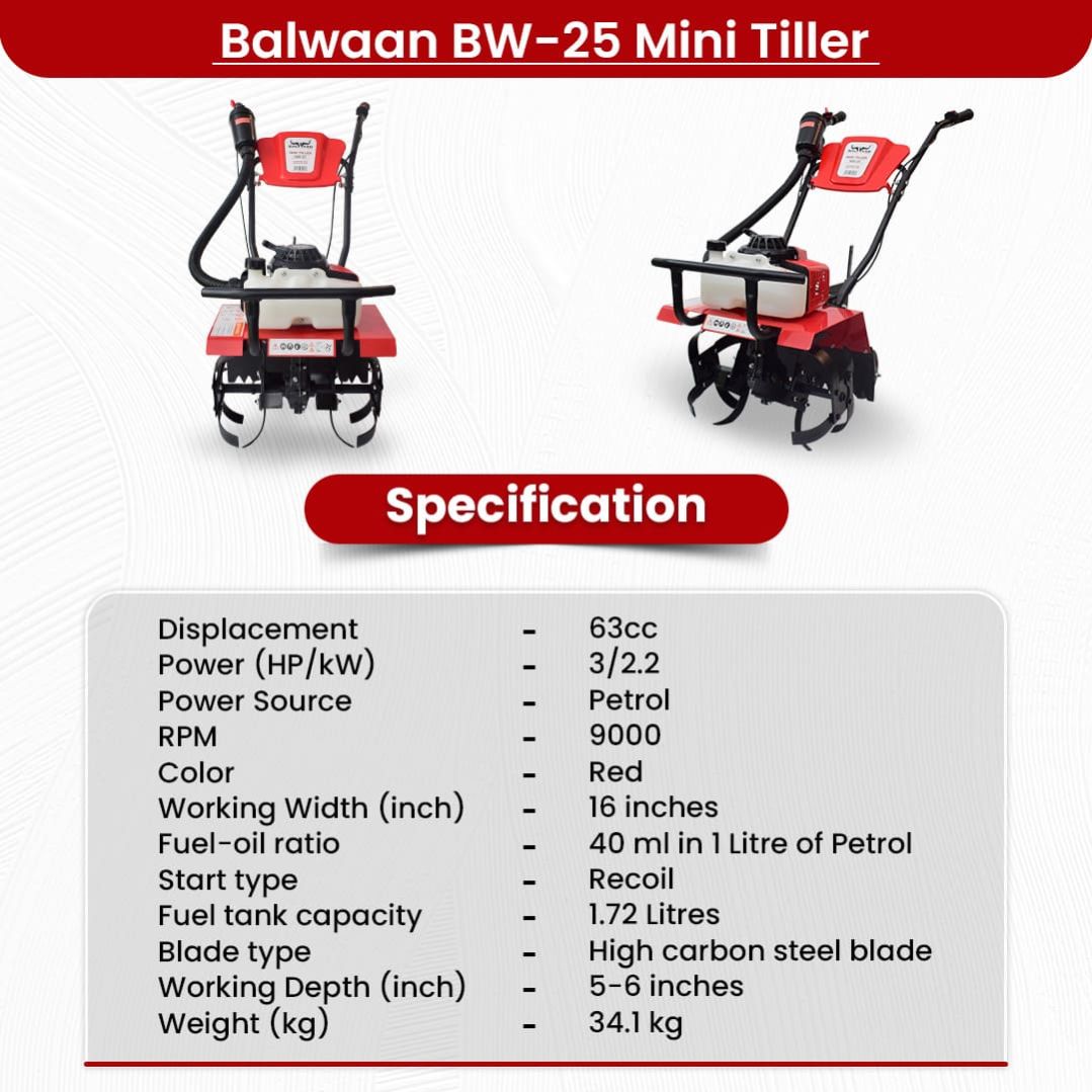 Balwaan 63cc Mini Agricultural Power Tiller| BW-25