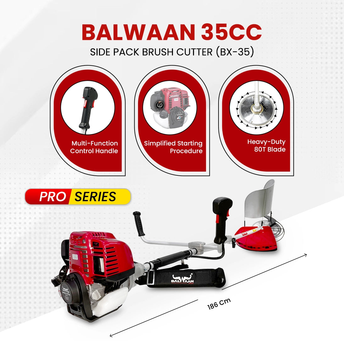 Balwaan Side Pack Brush Cutter BX-35 Pro | Powerful 35cc Engine