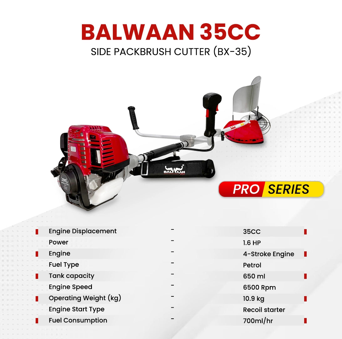 Balwaan Side Pack Brush Cutter BX-35 Pro | Powerful 35cc Engine
