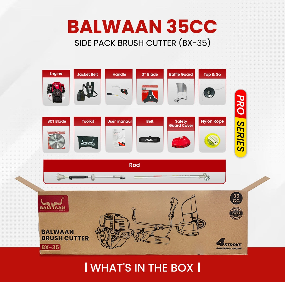 Balwaan Side Pack Brush Cutter BX-35 Pro | Powerful 35cc Engine