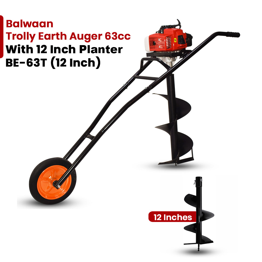 Balwaan Trolly Earth Auger with 12 Inch Planter| 63CC