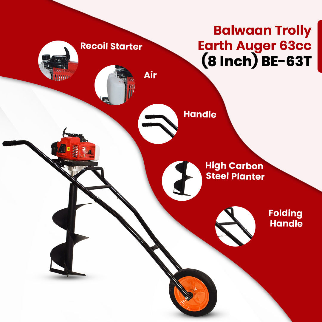 Balwaan Trolly Earth Auger with 8 Inch Planter| 63CC