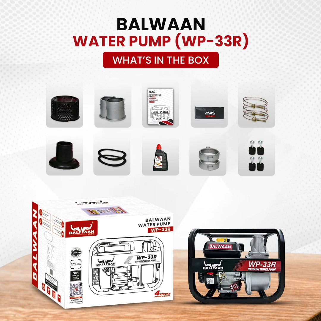 Balwaan WP-33R 7 HP Petrol Water Pump | 4-Stroke Engine, 1000–1200 L/min for Irrigation & Agriculture Use