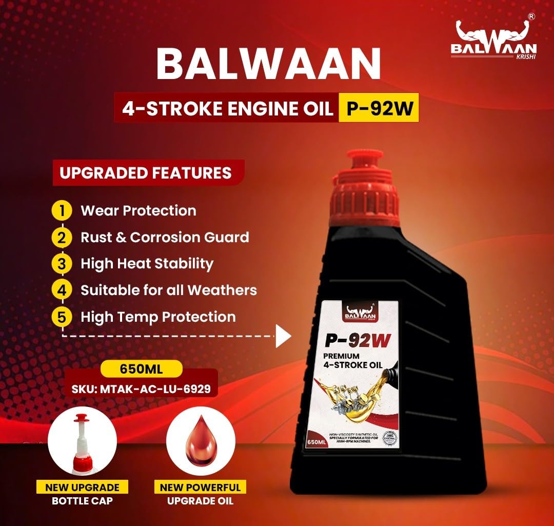 Balwaan Krishi Premium 4-Stroke Engine Oil (P-92W)| 650ml | High Heat Stability | Rust Guard