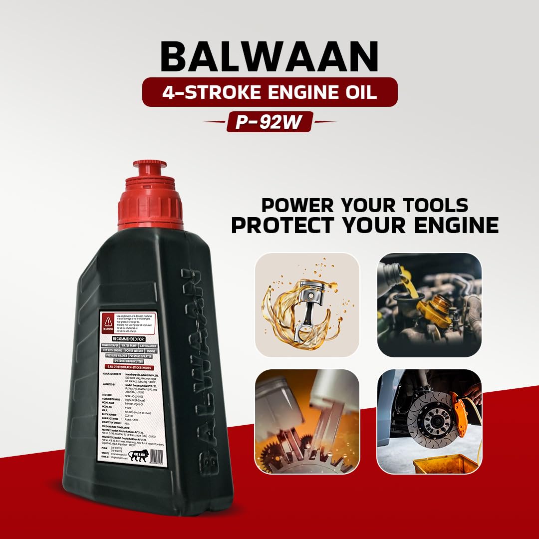 Balwaan Krishi Premium 4-Stroke Engine Oil (P-92W)| 650ml | High Heat Stability | Rust Guard