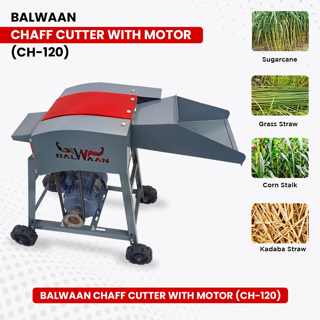 Balwaan Chaff Cutter CH-120 With 2HP Motor | Comes with 4 pieces of Blade and RPM 1440 | Suitable for cutting up straw o