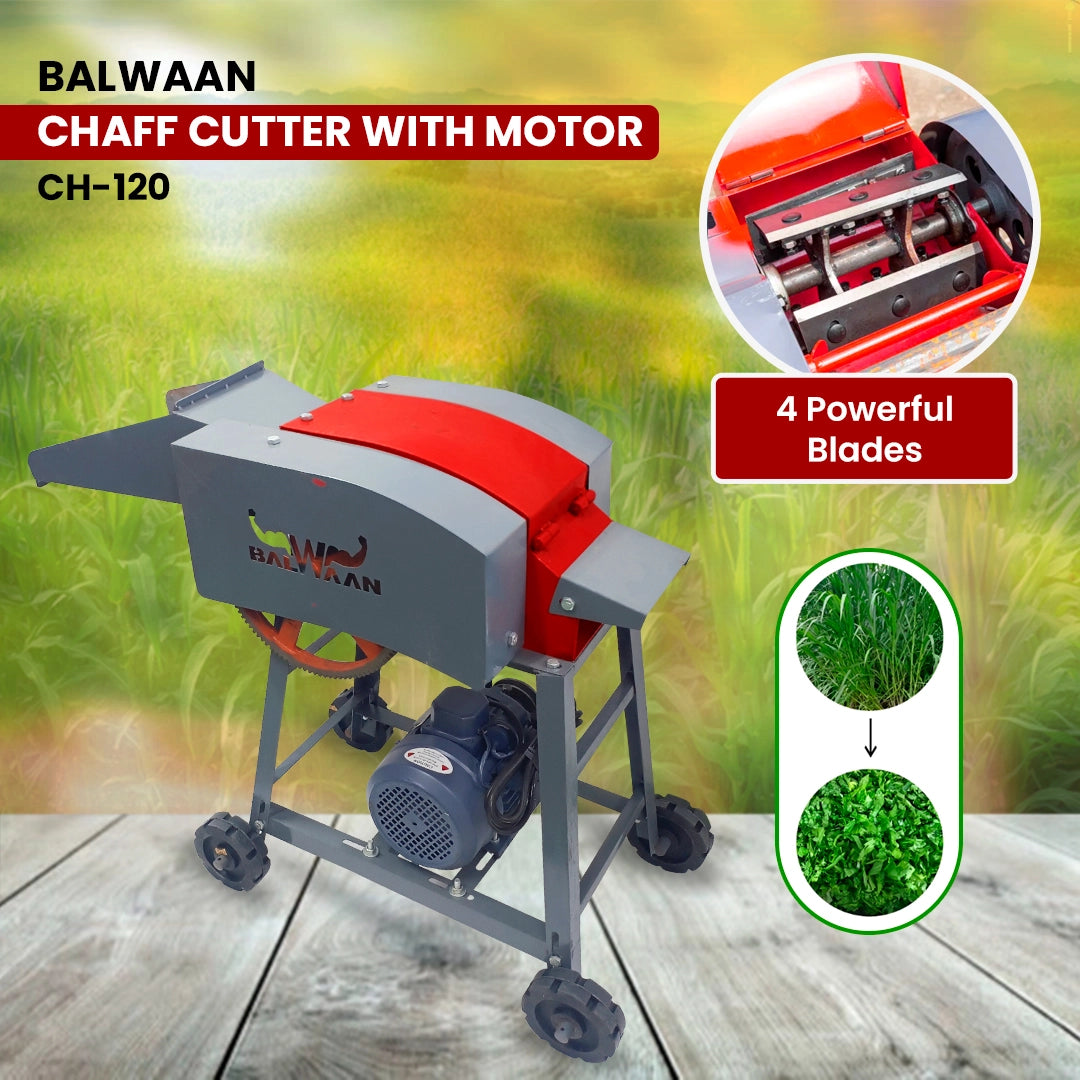 Balwaan Chaff Cutter CH-120 With 2HP Motor | Comes with 4 pieces of Blade and RPM 1440 | Suitable for cutting up straw o