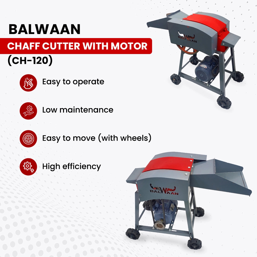 Balwaan Chaff Cutter CH-120 With 2HP Motor | Comes with 4 pieces of Blade and RPM 1440 | Suitable for cutting up straw o