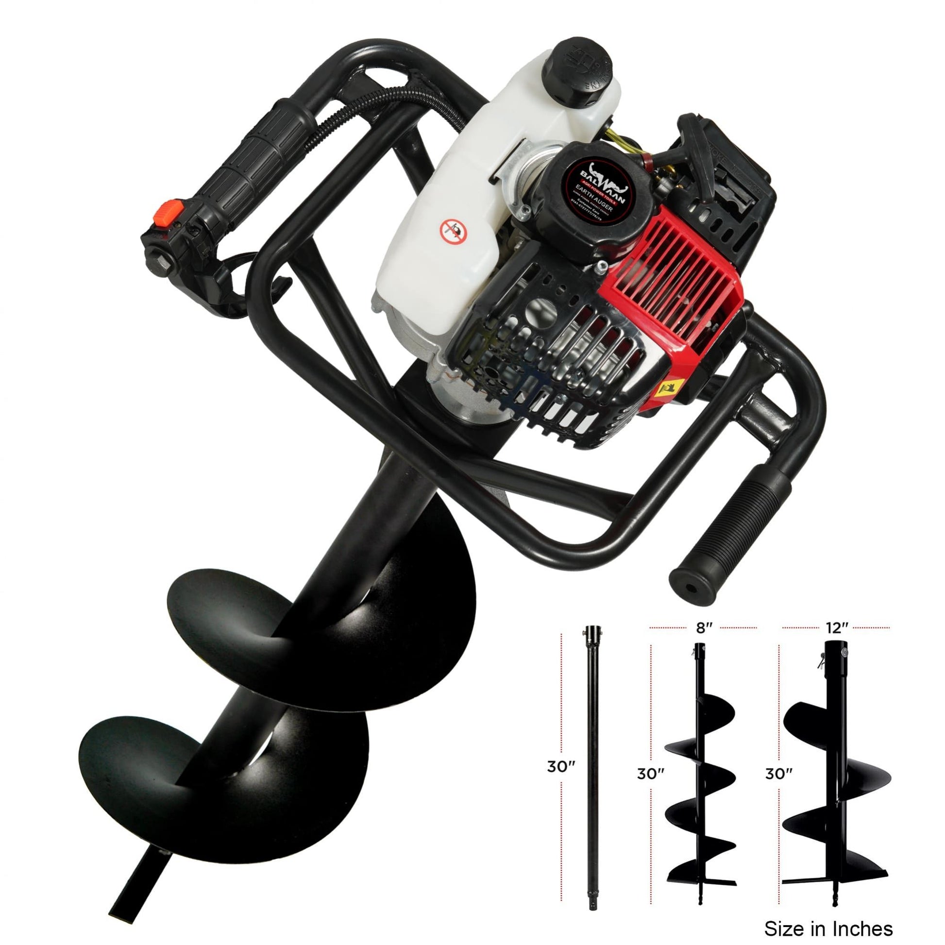 Balwaan 52cc Earth Auger with 8 Inch & 12 Inch Planter| BE-52