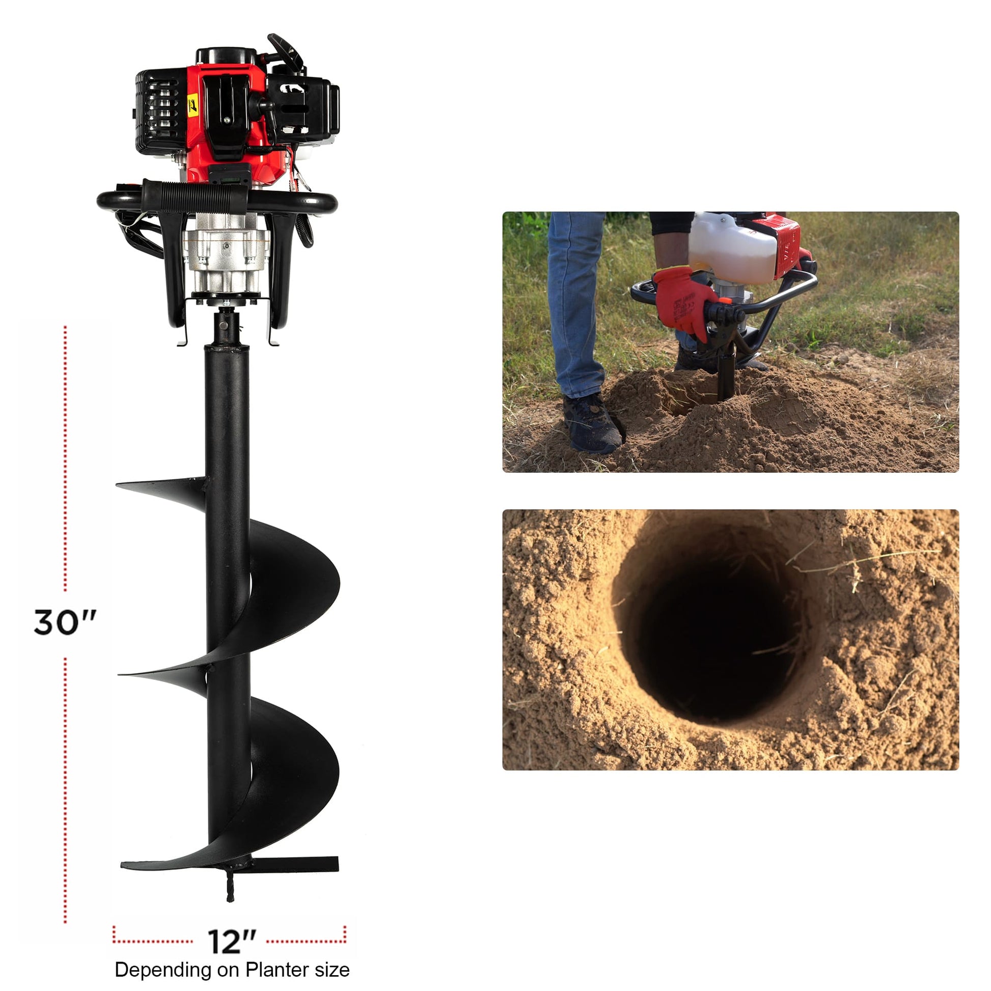 Balwaan 52cc Earth Auger with 8 Inch & 12 Inch Planter| BE-52