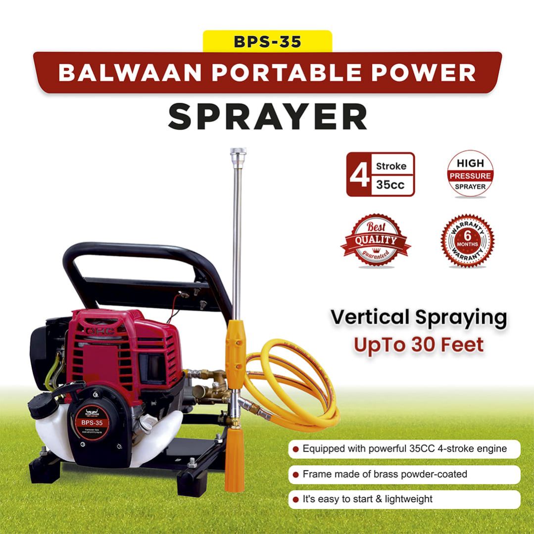 Balwaan Portable Power Sprayer BPS-35 | 35 cc 4 Stroke Engine, Brass Made Pressure Pump for Gardening, Cleaning | Free 5