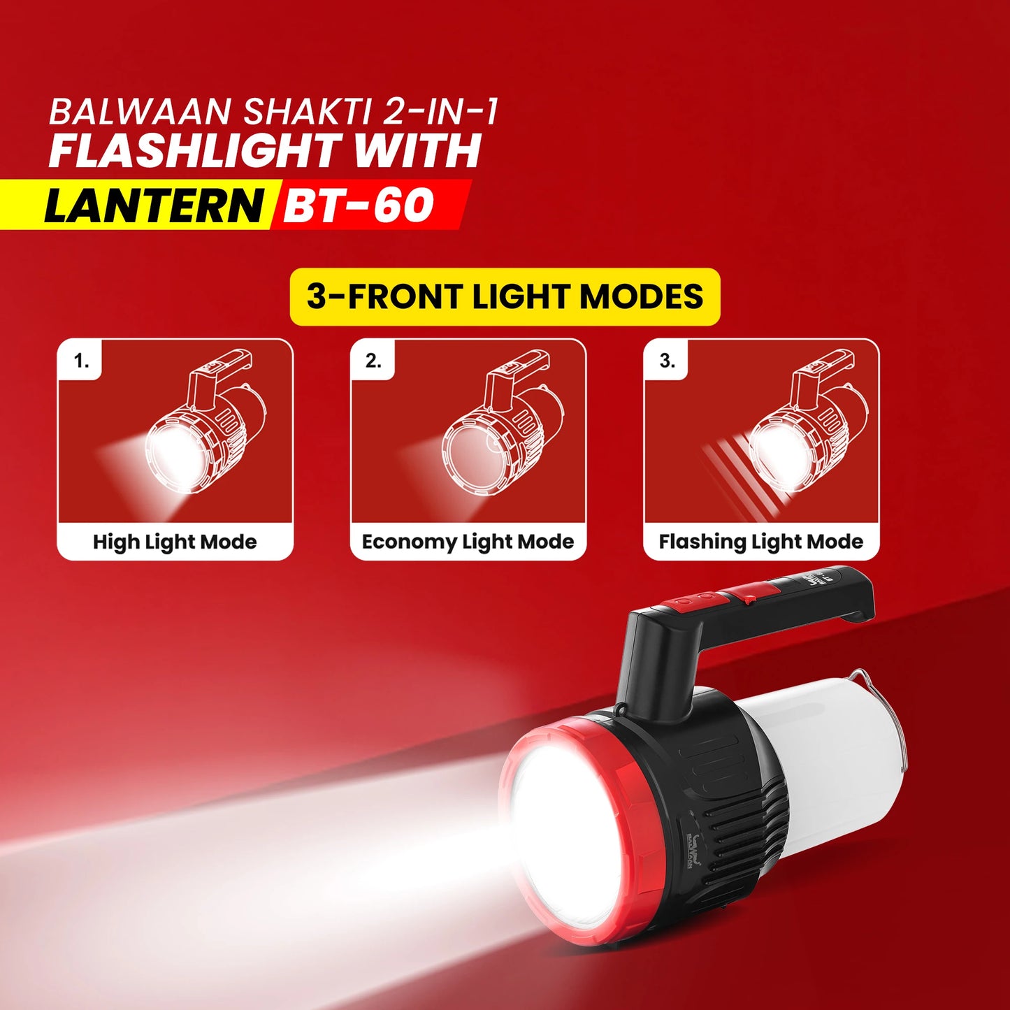 Balwaan BT-60 Rechargeable 2-in-1 Torch & Lantern | 5W LED, USB-C Fast Charge