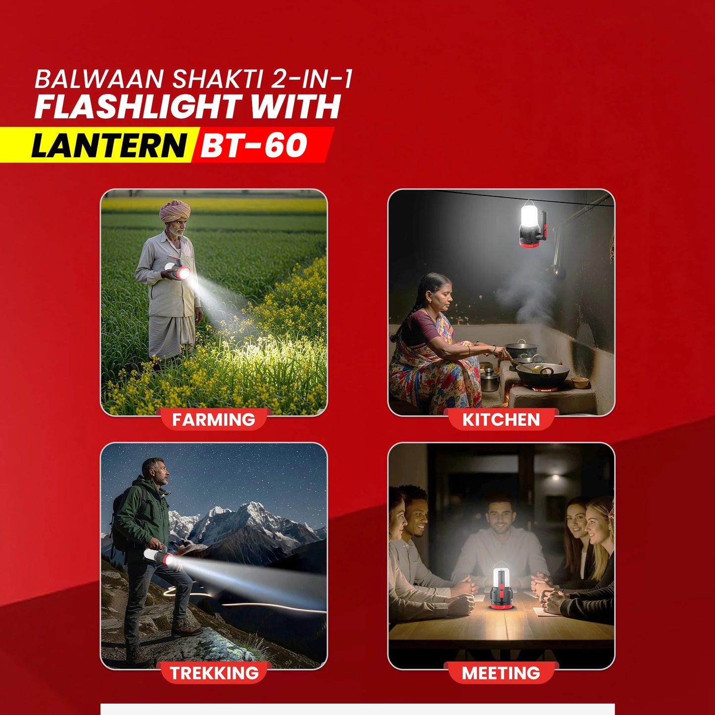 Balwaan BT-60 Rechargeable 2-in-1 Torch & Lantern | 5W LED, USB-C Fast Charge