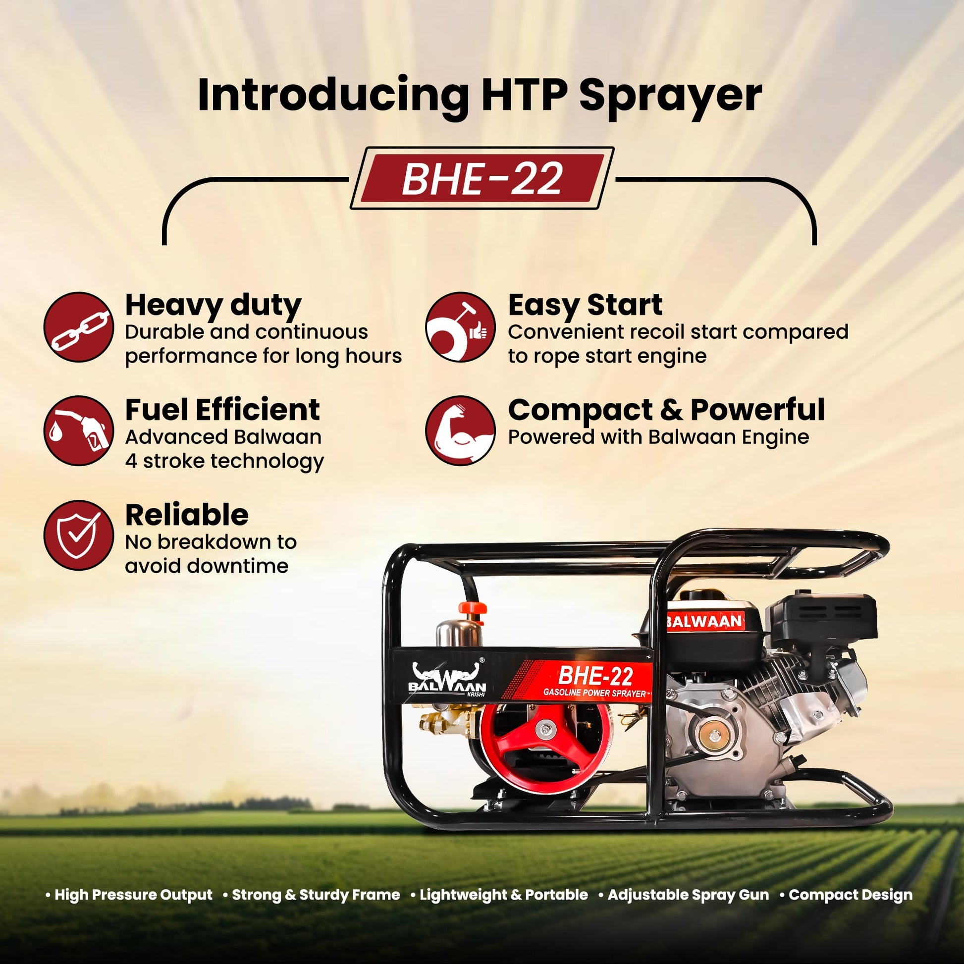 Balwaan 22 No. HTP Sprayer with 6.5HP Engine & 50 Mtr. Hose | BHE - 22 by Balwaan | KrishiGears