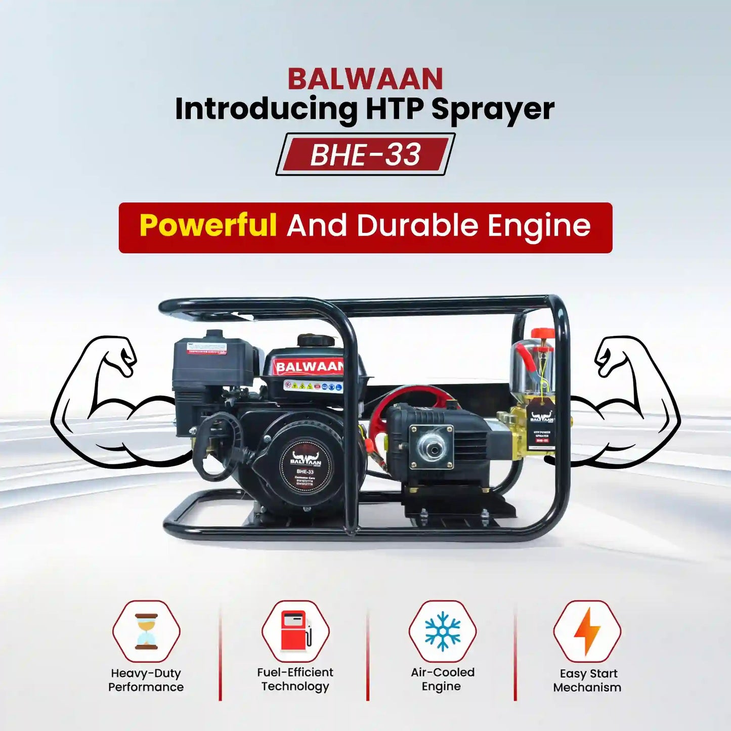 Balwaan 33 No. HTP Sprayer with 6.5HP Engine & 50 Mtr. Hose | BHE - 33 by Balwaan | KrishiGears