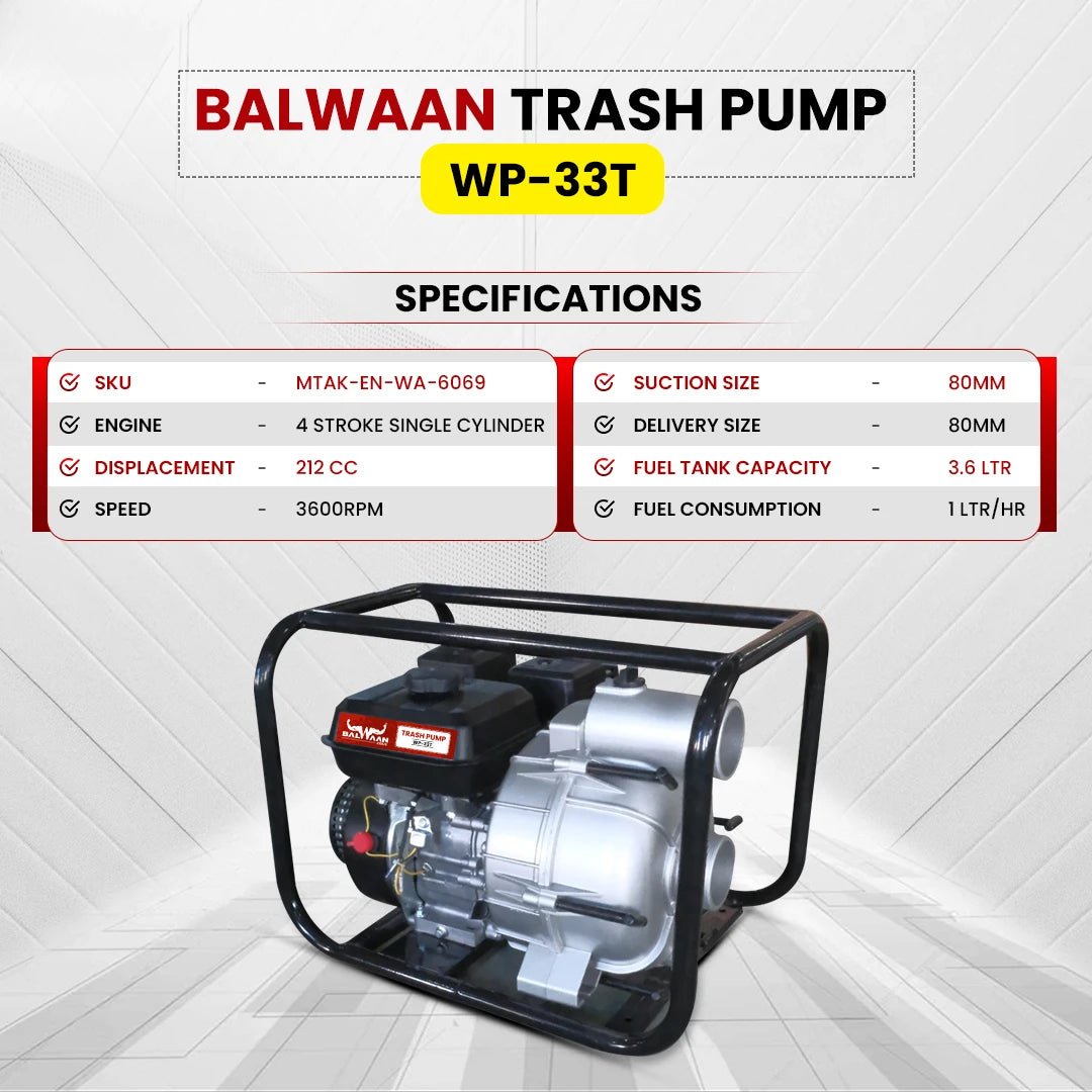 Balwaan 3x3 Inch Trash Pump| WP - 33T by Balwaan | KrishiGears