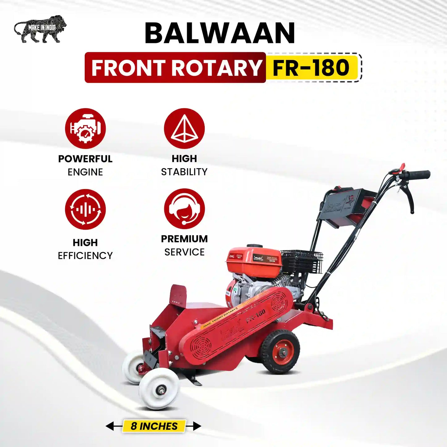 Balwaan Front Rotary FR-180 Inter Cultivator | 7 HP Petrol Engine | 8 Inch Working Width | 4 Stroke Belt Driven Power We