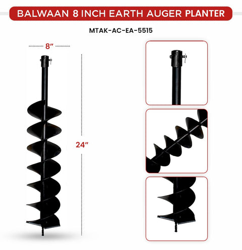 Balwaan 8 Inch Planter Double Spiral Auger Bit PT-8D Earth Auger Bit by Balwaan | KrishiGears