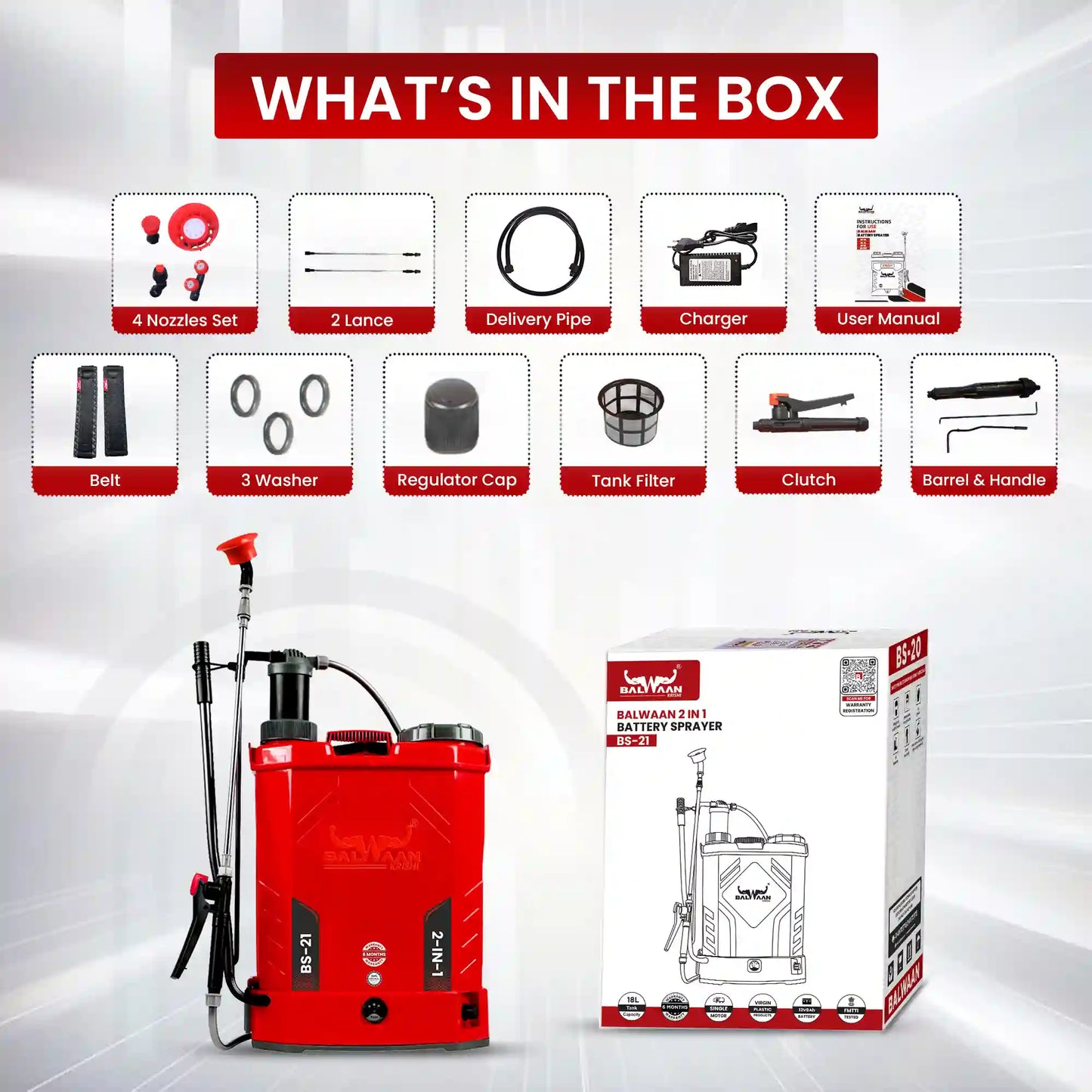 Balwaan BS-21 2in1 Single Motor Battery Sprayer| 12x8