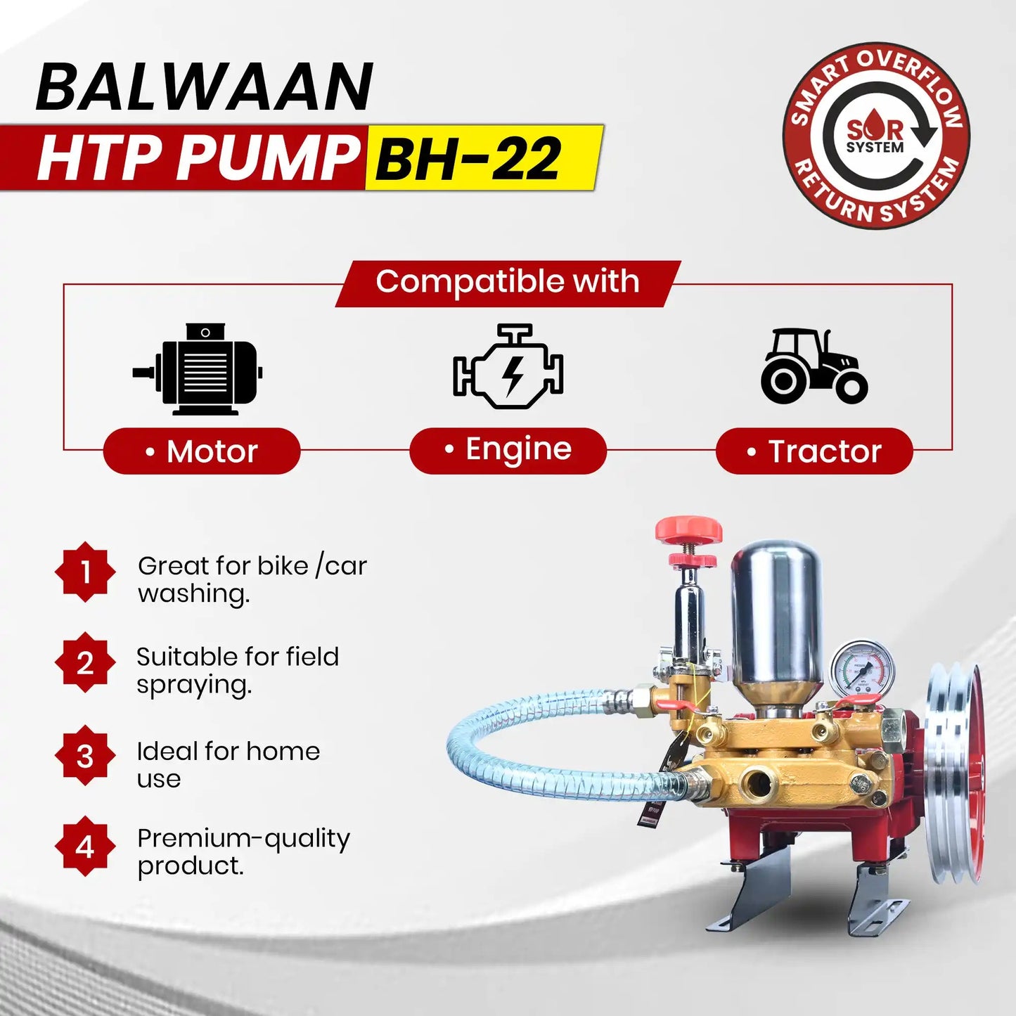 Balwaan BH - 22 High Pressure HTP Pump (3 Piston) | Agriculture Spraying & Cleaning Purpose by Balwaan | KrishiGears