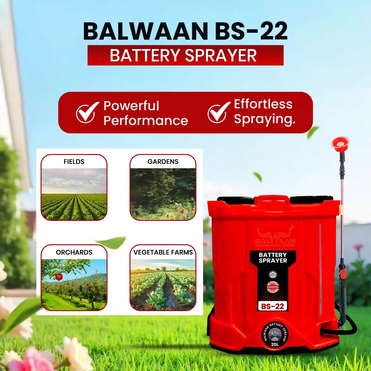 Balwaan BS - 22 Single Motor Battery Sprayer| 12x12 by Balwaan | KrishiGears