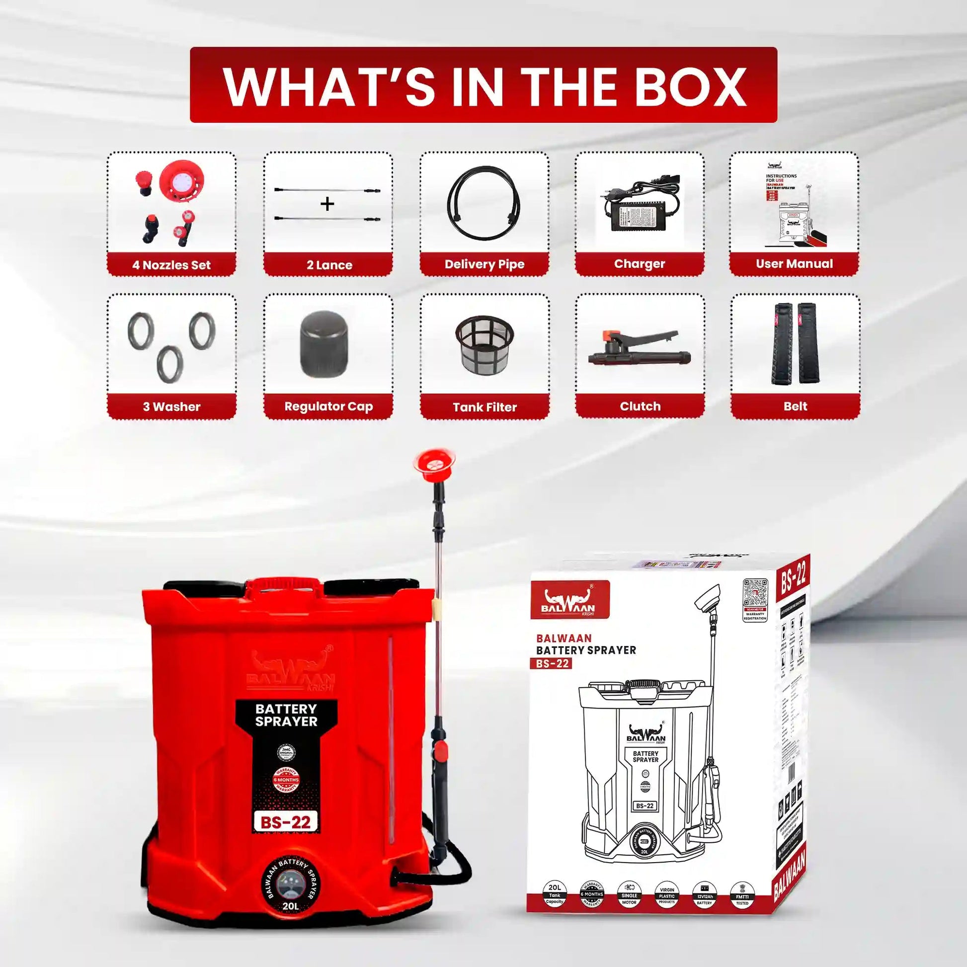 Balwaan BS - 22 Single Motor Battery Sprayer| 12x12 by Balwaan | KrishiGears