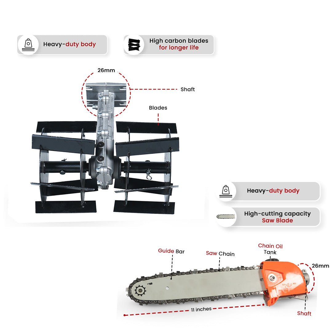 Balwaan BX - 35B Brush Cutter with Chainsaw & Tiller Attachment by Balwaan | KrishiGears