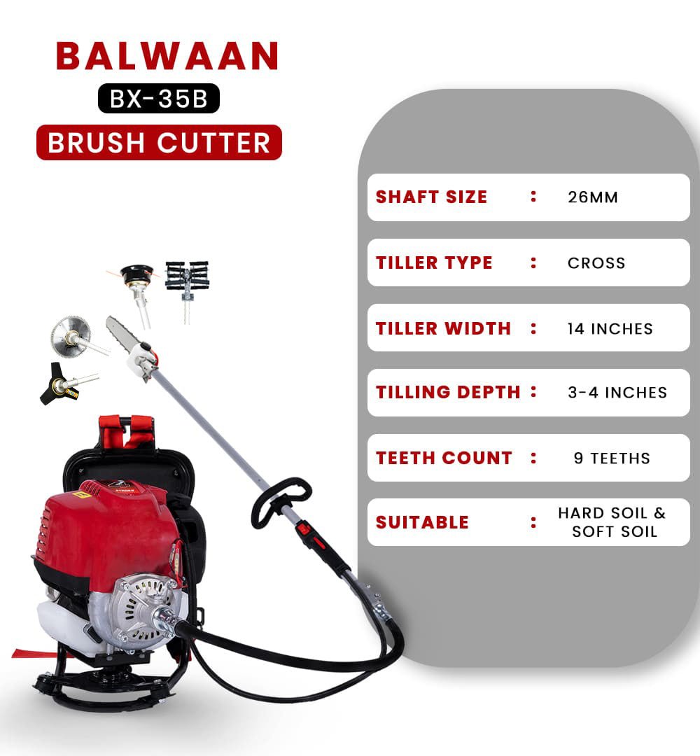 Balwaan BX - 35B Brush Cutter with Chainsaw & Tiller Attachment by Balwaan | KrishiGears