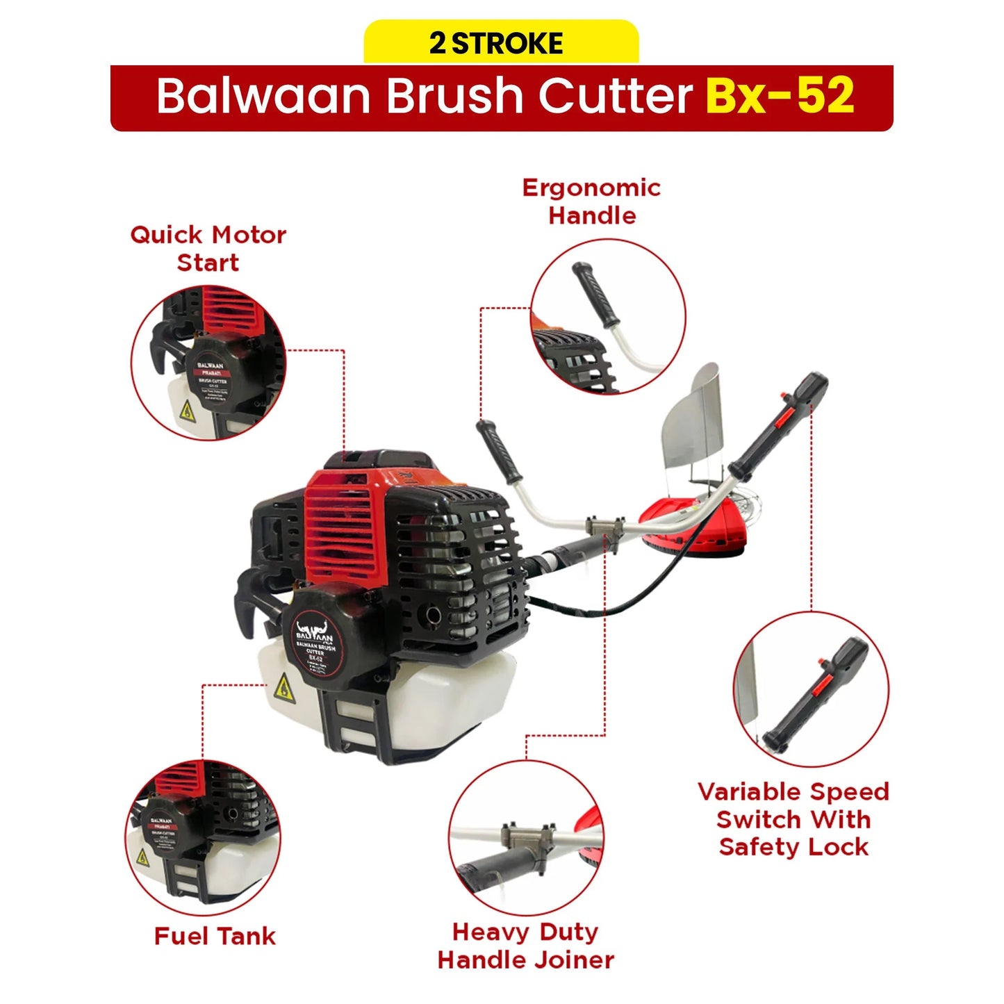 Balwaan BX - 52 2 Stroke 52cc Side Pack Brush Cutter by Balwaan | KrishiGears