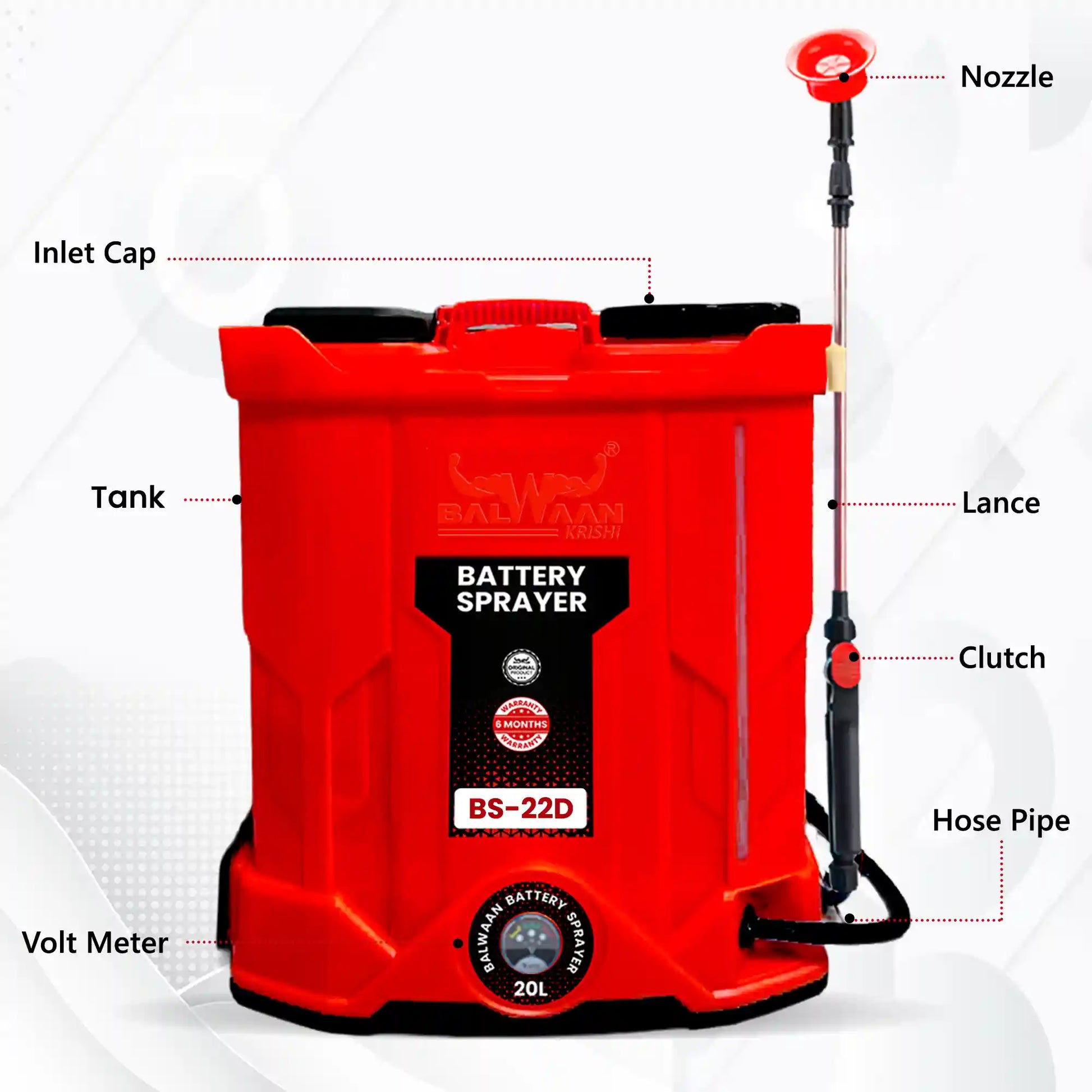 Balwaan Double Motor Battery Sprayer BS-22D | 12 Volts x 12 Ampere | High Pressure up to 20 feet Spray | 20 Litre Tank C