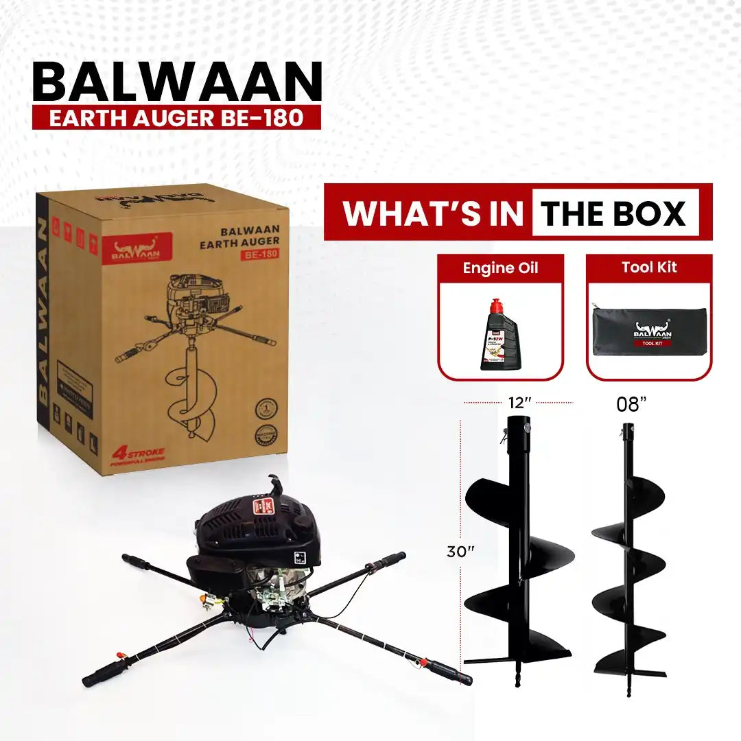 Balwaan Earth Auger BE-180 173CC 4 Stroke Petrol Post Hole Digger Machine |Two Men Operated Heavy Duty Auger for Tree Pl